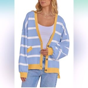 NWT MEROKEETY Long Sleeve Oversized Cardigan Sweater Color Block Striped, XL